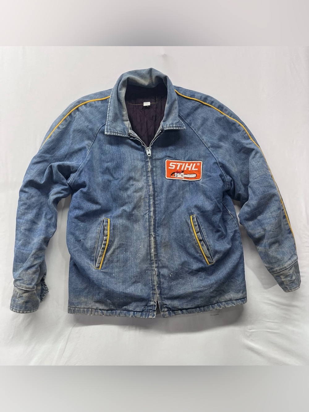 Vintage STIHL Chainsaw Denim Work Jacket Quilted Lined Union Made USA
